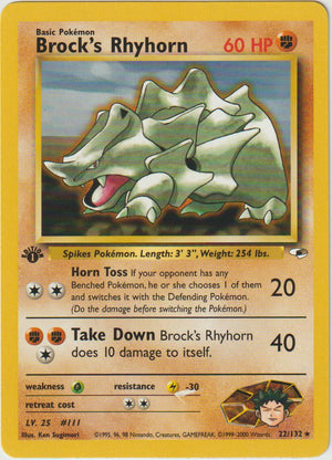 Brock's Rhyhorn 1 Edition 22/132 Gym Heroes - Englisch - Good