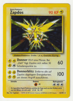 Zapdos Holo 16/102 Base Set - Deutsch - Good - Excellent