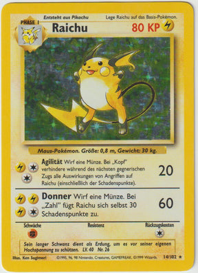 Raichu Holo 14/102 Base Set - Deutsch - Light Played - Played