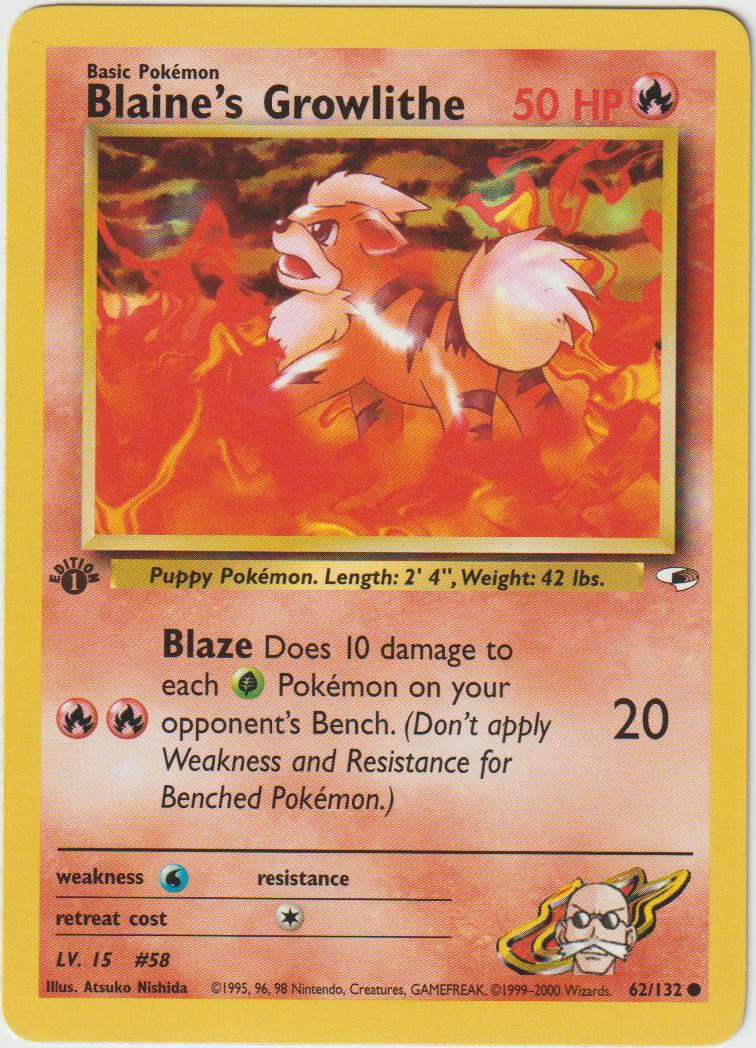 Blaine&#39;s Growlithe 1 Edition 62/132 Gym Heroes - Englisch - Good - Light Played