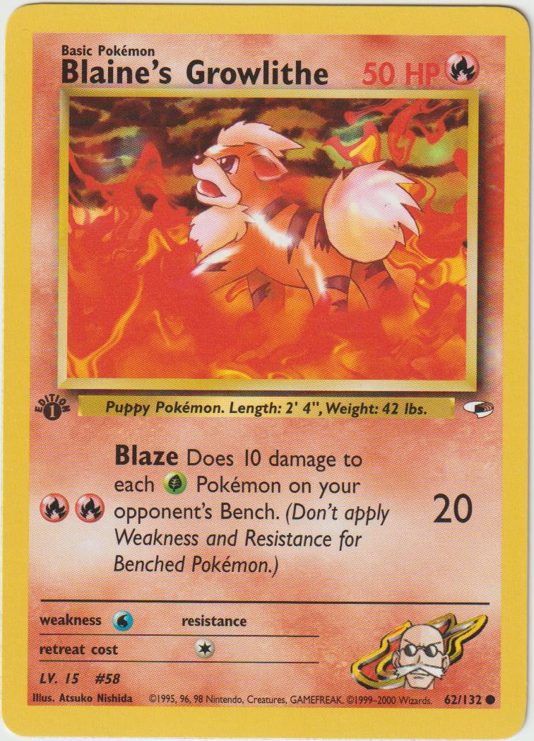 Blaine's Growlithe 1 Edition 62/132 Gym Heroes - Englisch - Good - Light Played