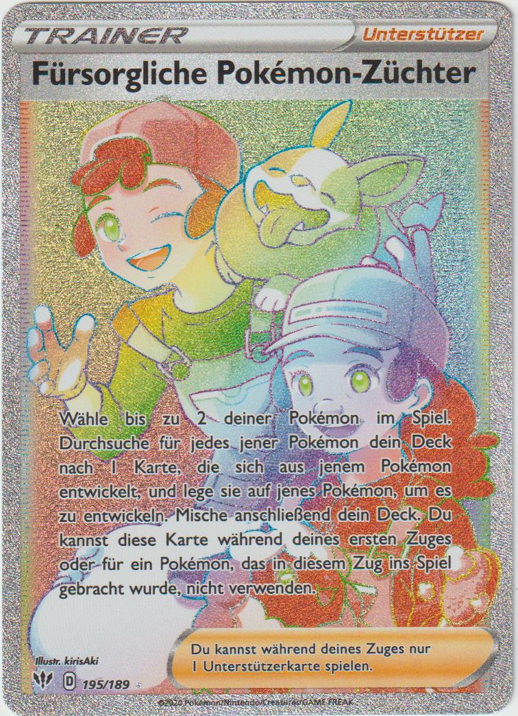 Fürsorgliche Pokemon Züchter 195/189- Schwert &amp; Schild - Flammende Finsternis - Deutsch - Near Mint