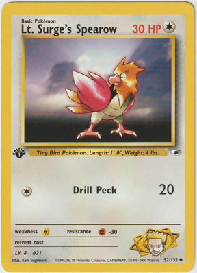 Lt. Surge 1 Edition Spearow 52/132 Gym Heroes - Englisch - Excellent - Good