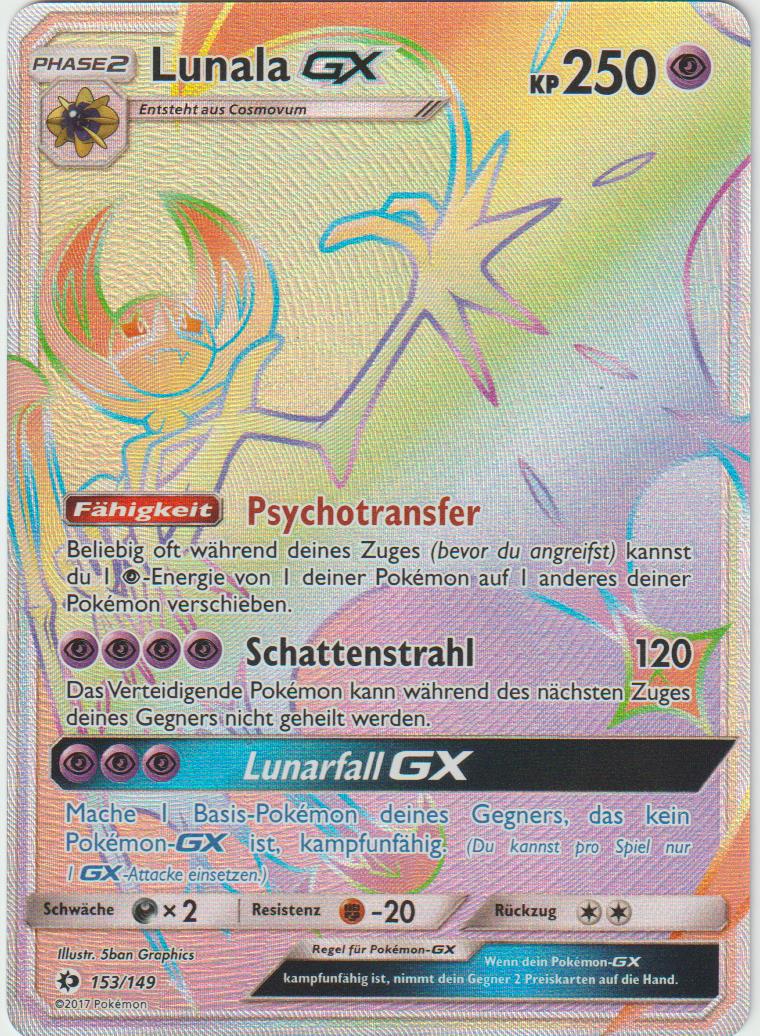 Lunala GX FA Rainbow 153/149 - Sonne &amp; Mond - Deutsch - Near Mint