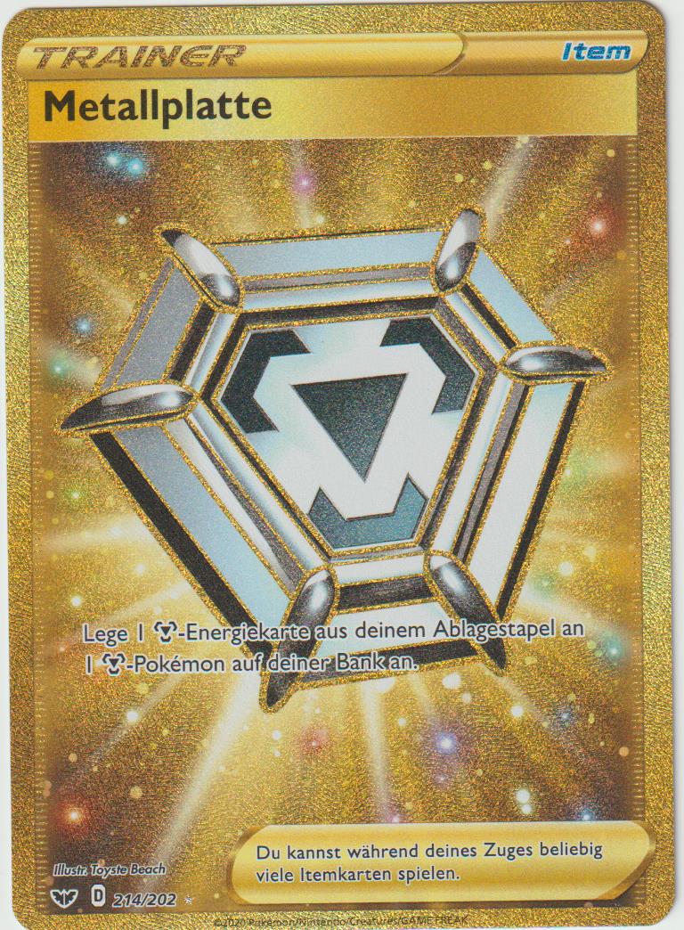 Metallplatte 214/202 - Schwert &amp; Schild Gold - Deutsch - Near Mint