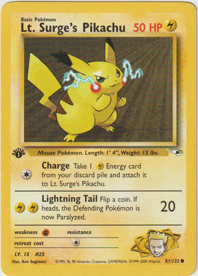 Lt. Surge 1 Edition Pikachu 81/132 Gym Heroes - Englisch - Good