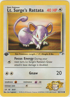 Lt. Surge 1 Edition Rattata 82/132 Gym Heroes - Englisch - Good