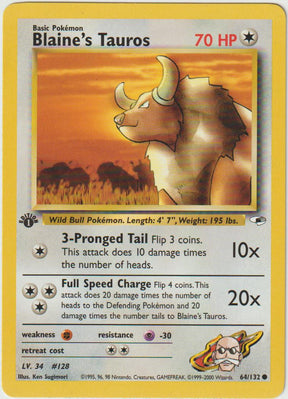 Blaine's Tauros 1 Edition 64/132 Gym Heroes - Englisch - Good