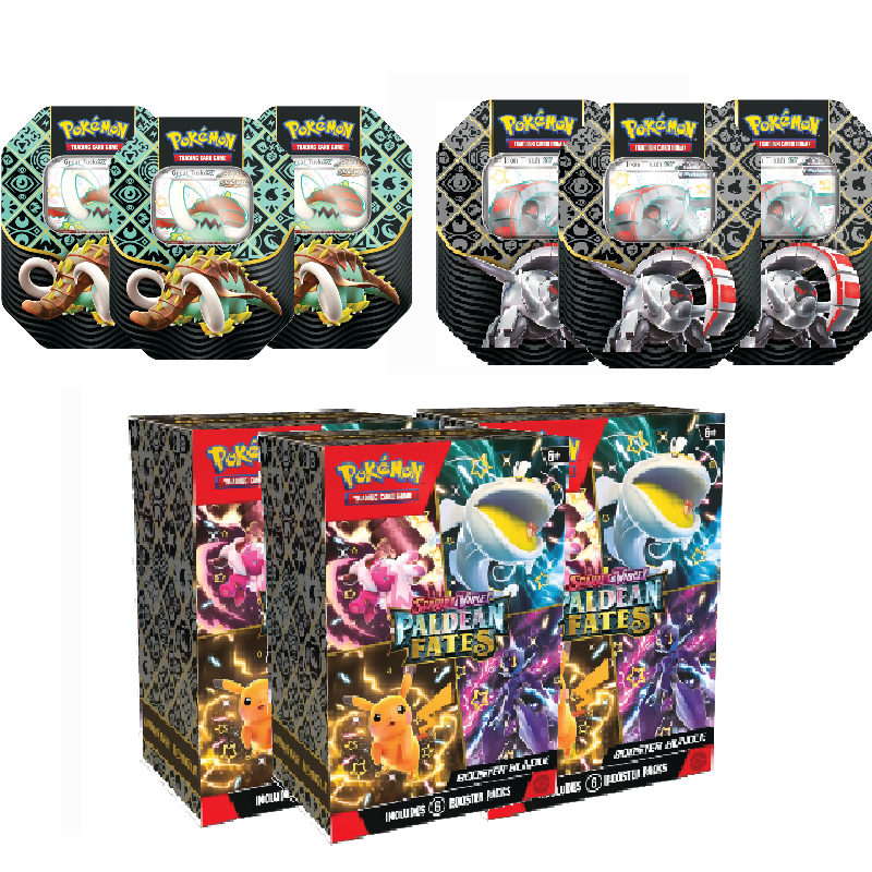 3x Paldean Fates Booster Bundle - Englisch + 6x Paldean Fates Tins Englisch