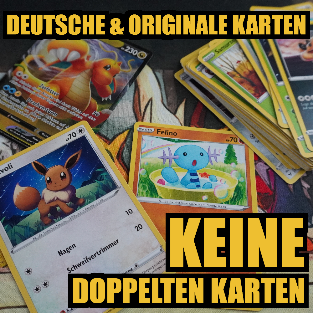 50 Verschiedene Pokemon Karten Set Deutsch - 50 Stück Karten Set - 2 Holo Karten + 1 Reverse Holo Karte - Pokemonkarten