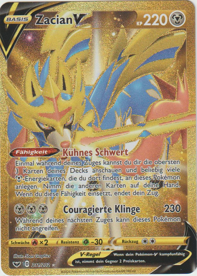 Zacian V 211/202 - Schwert &amp; Schild Gold - Deutsch - Near Mint