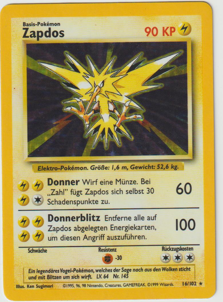 Copy of Zapdos  Holo 16/102 Base Set - Deutsch - Played