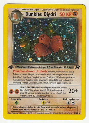 Dunkles Digdri 1 Edition Holo 6/82 Team Rocket - Deutsch - Near Mint (SWIRL)