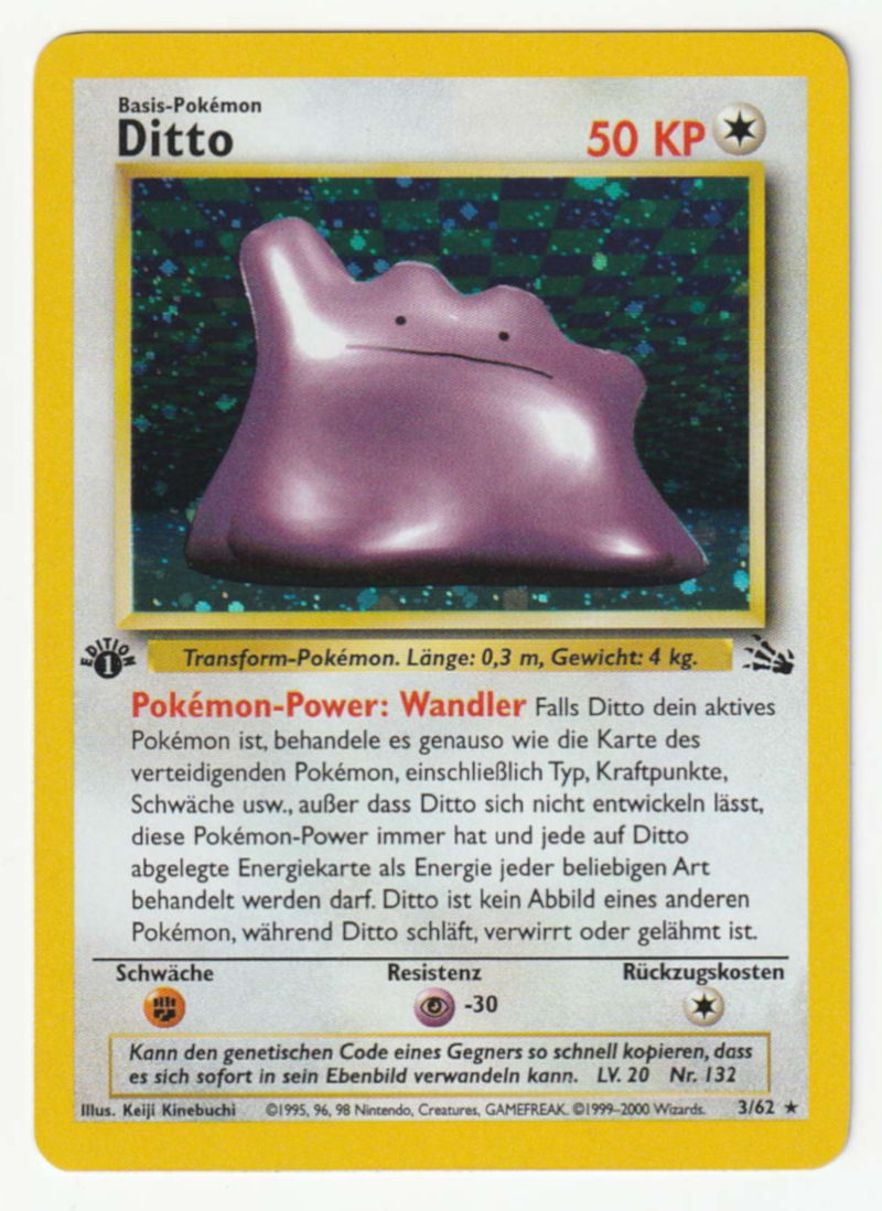 Ditto 1 Edition Holo 3/62 Fossil - Deutsch - Near Mint