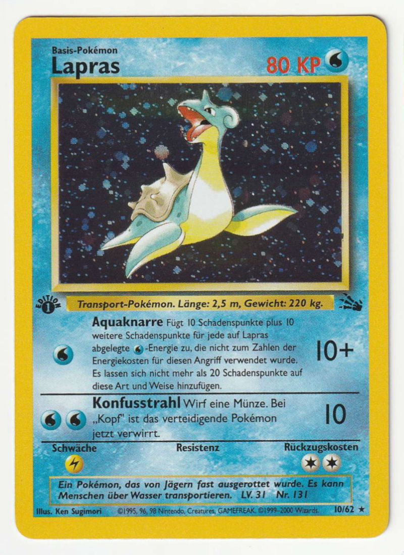 Lapras 1 Edition Holo 10/62 Fossil - Deutsch - Near Mint