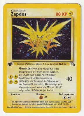 Zapdos 1 Edition Holo 15/62 Fossil - Deutsch - Near Mint