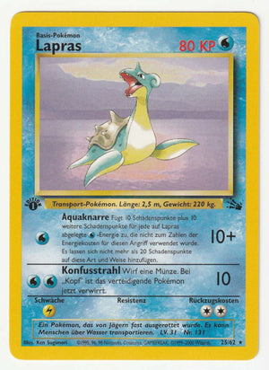 Lapras 1 Edition (Rare) 25/62 Fossil - Deutsch - Near Mint