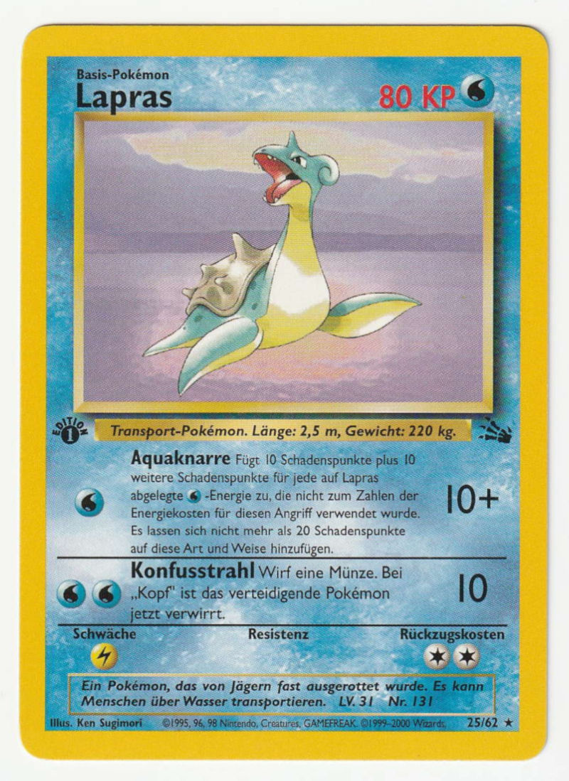 Lapras 1 Edition (Rare) 25/62 Fossil - Deutsch - Near Mint