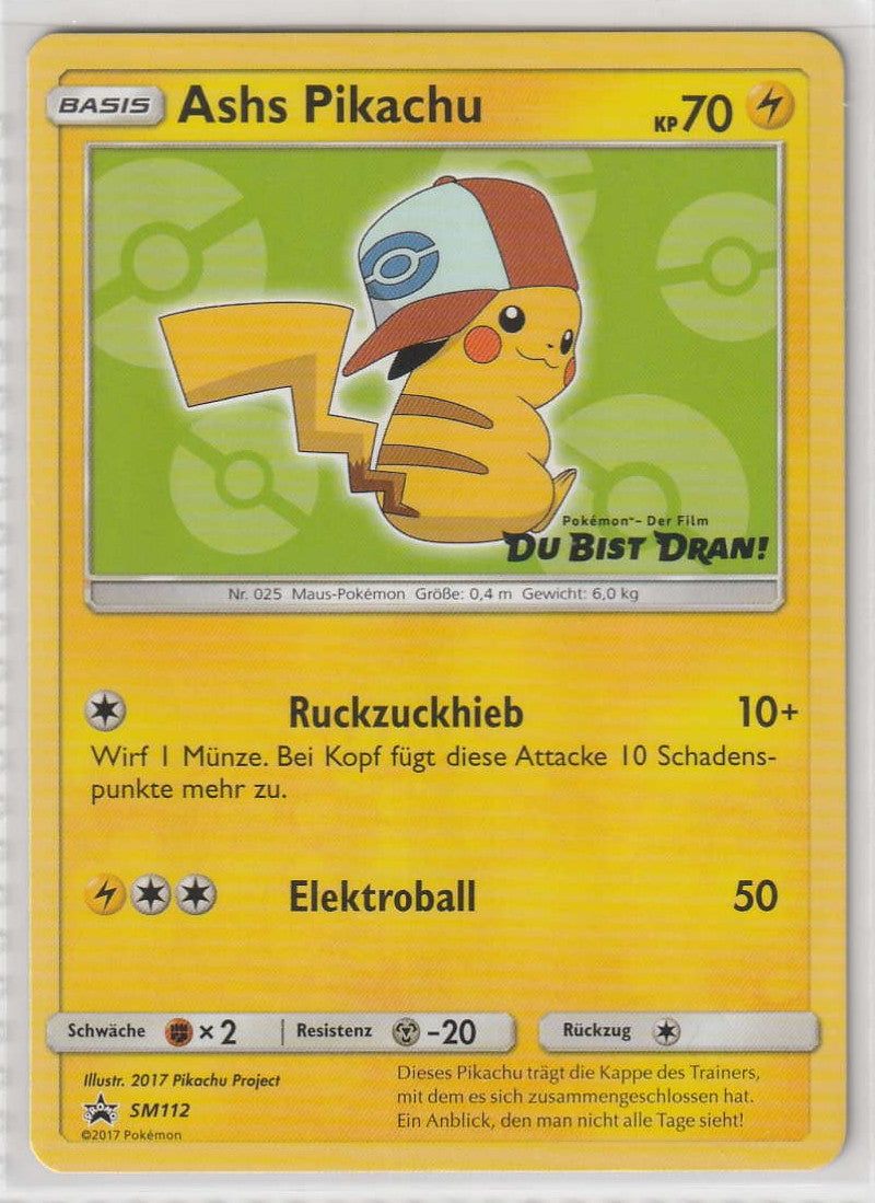 Ashs Pikachu SM112 Film "Du bist Dran" Black Star Promo  - Deutsch - Near Mint