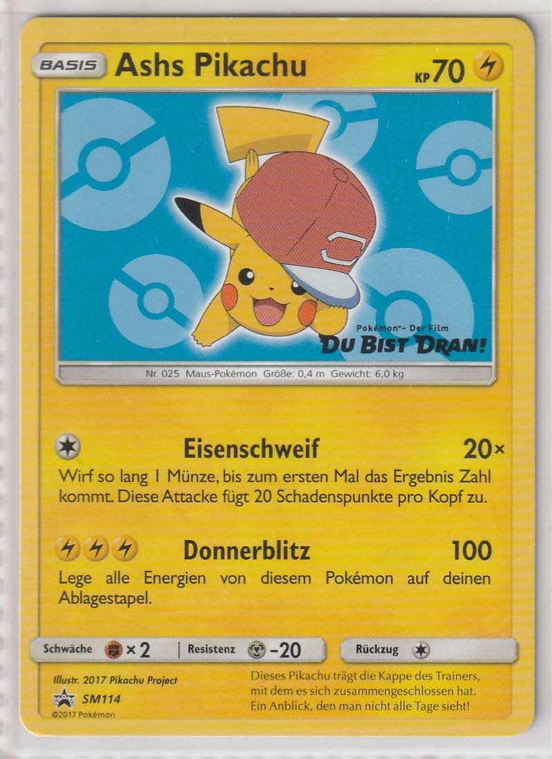 Ashs Pikachu SM114 Film "Du bist Dran" Black Star Promo  - Deutsch - Near Mint