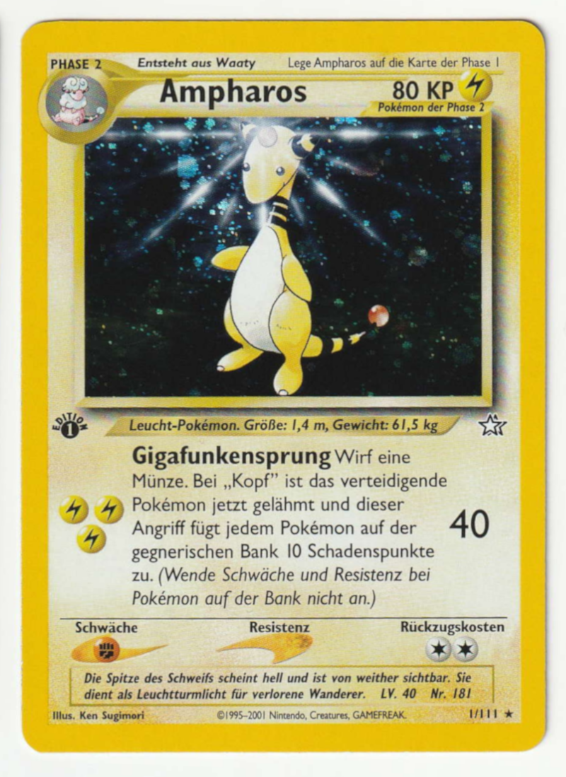 Ampharos Holo 1 Edition 1/111 Neo Genesis - Deutsch  - Excellent - Near Mint