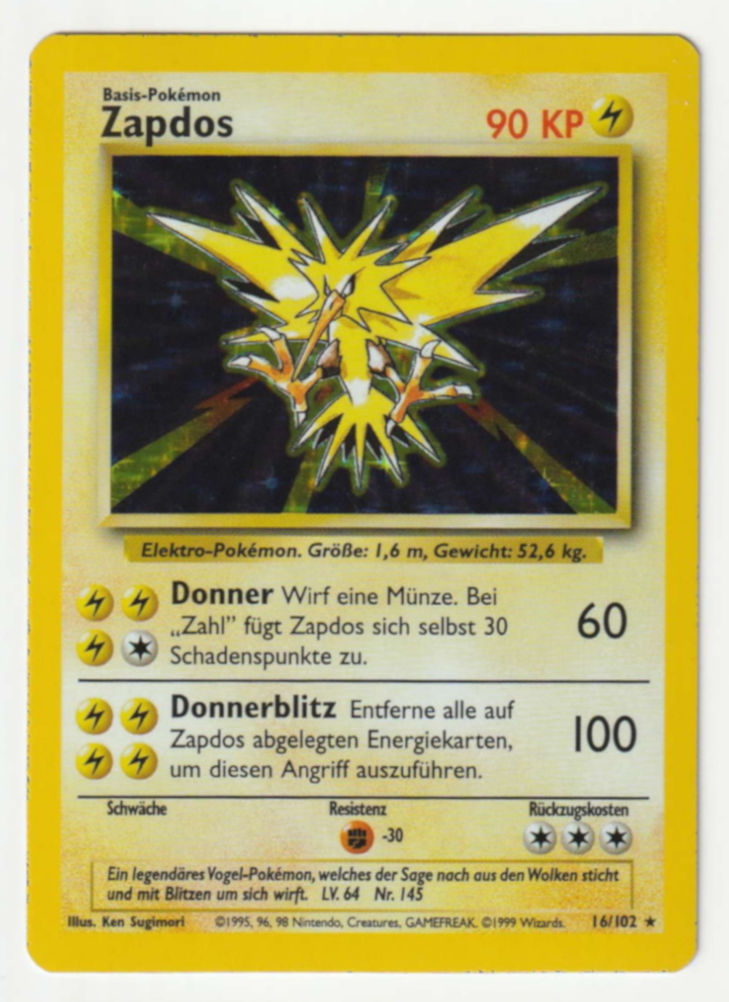 Zapdos  Holo 16/102 Base Set - Deutsch - Good - Excellent