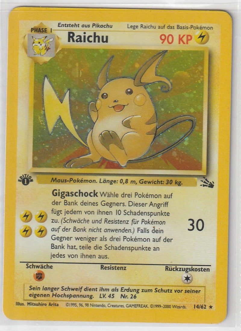 Raichu Holo 1 Edition 14/62 Fossil - Deutsch - Near Mint