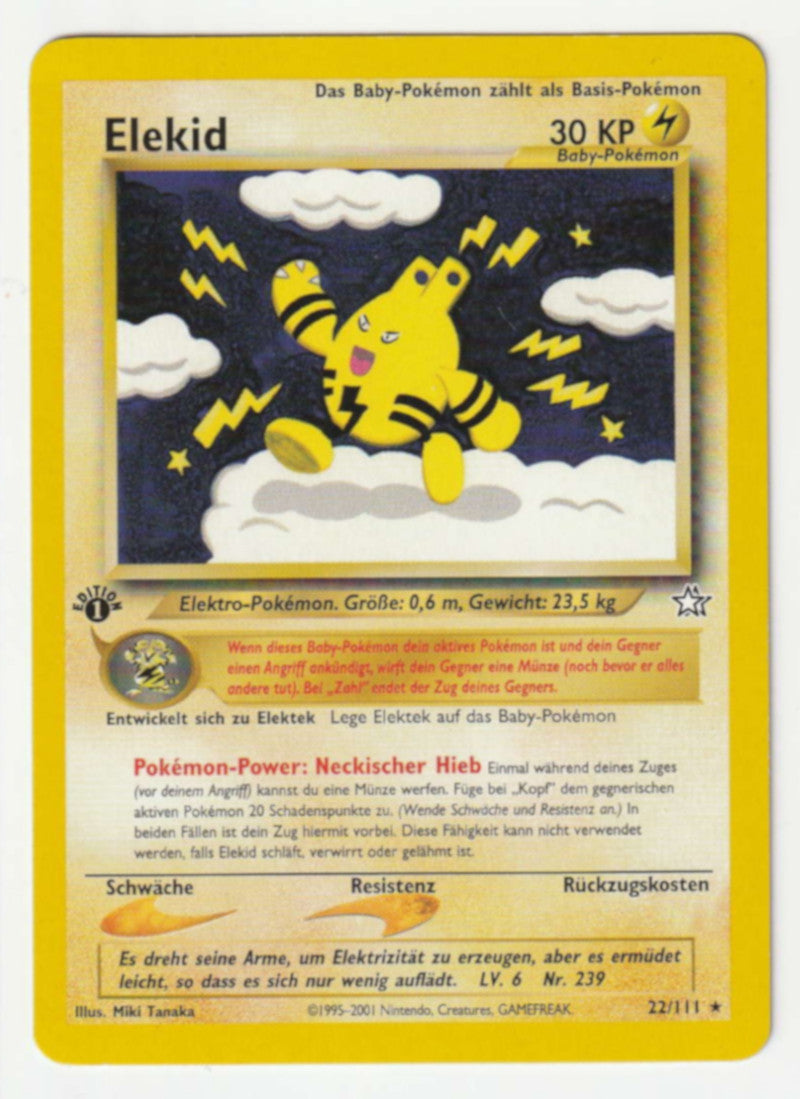Elekid 1 Edition (Rare) 22/111 Neo Genesis - Deutsch - Excellent/Good
