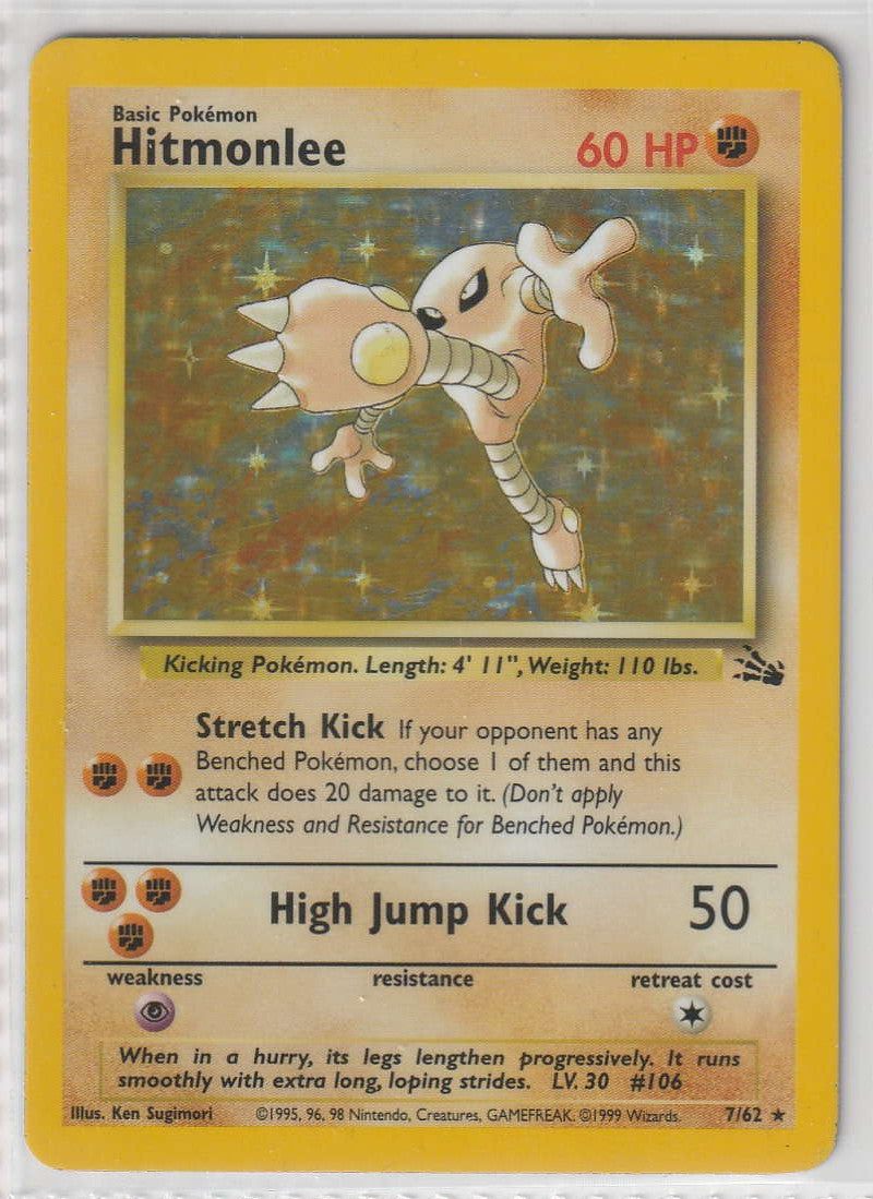 Hitmonlee Holo 7/62 Fossil - Englisch - Excellent