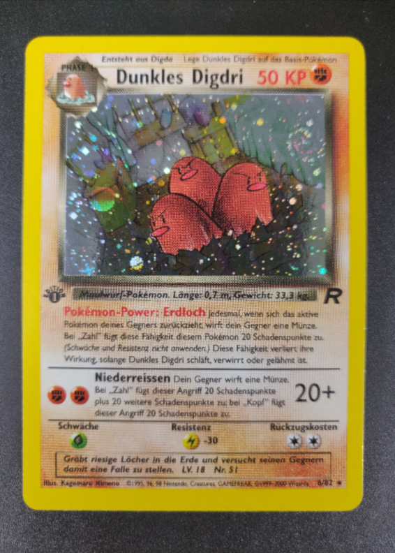 Dunkles Digdri 1 Edition Holo 6/82 Team Rocket - Deutsch - Near Mint (SWIRL)